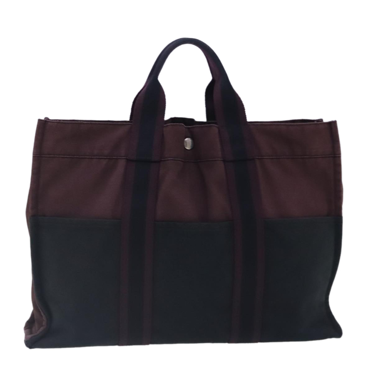 HERMES Fourre Tout MM Tote Bag Canvas Bordeaux Black Silver Auth ti2155