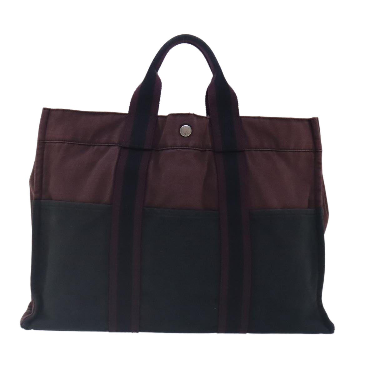 HERMES Fourre Tout MM Tote Bag Canvas Bordeaux Black Silver Auth ti2155 - 0