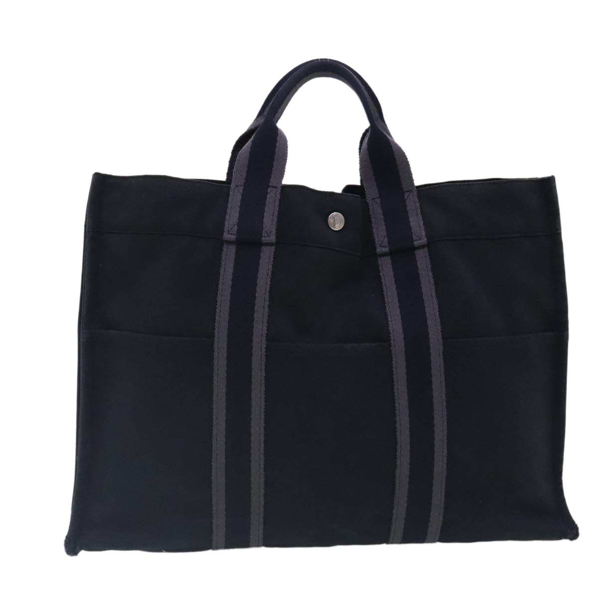 HERMES Fourre Tout MM Tote Bag Canvas Black Gray Silver Auth ti2156