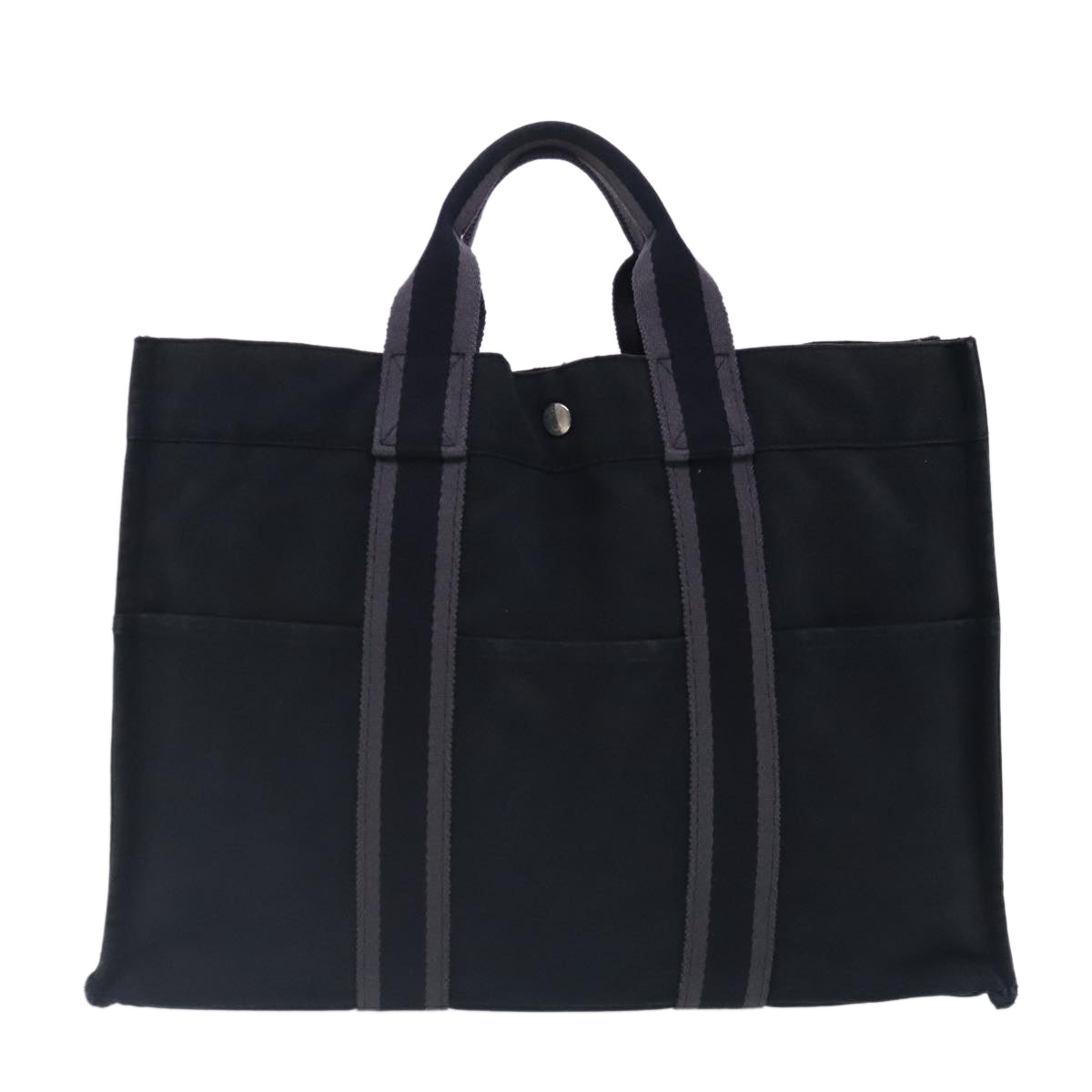 HERMES Fourre Tout MM Tote Bag Canvas Black Gray Silver Auth ti2156 - 0