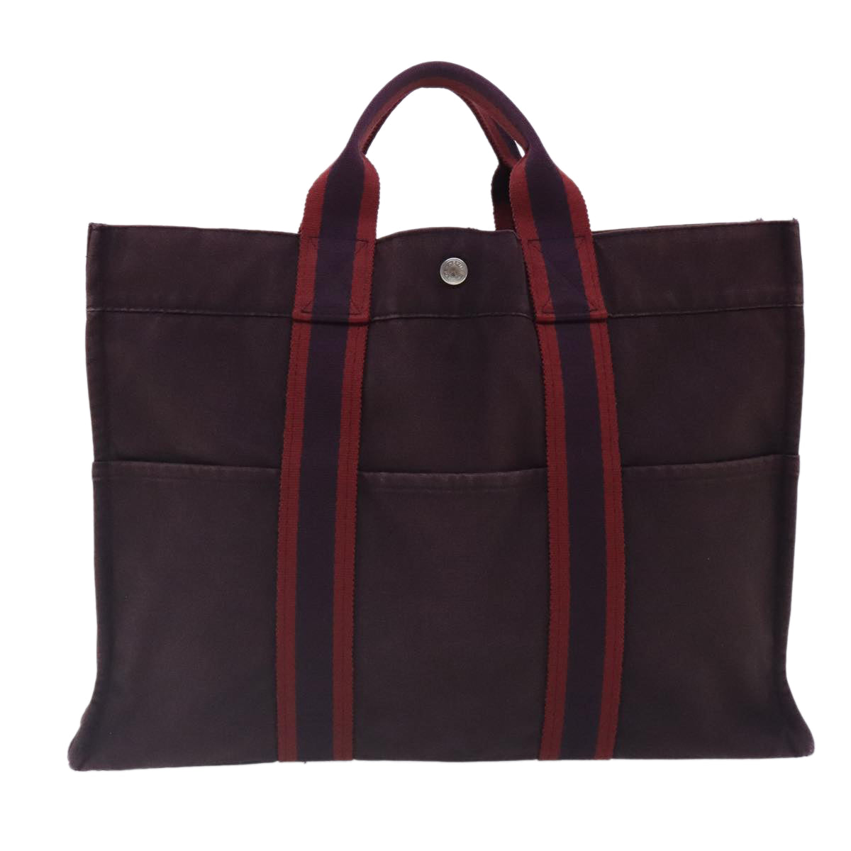 HERMES Fourre Tout MM Tote Bag Canvas Bordeaux Silver Auth ti2157 - 0