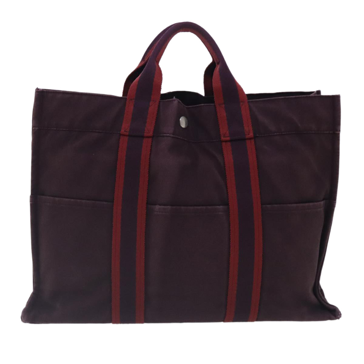 HERMES Fourre Tout MM Tote Bag Canvas Bordeaux Silver Auth ti2157