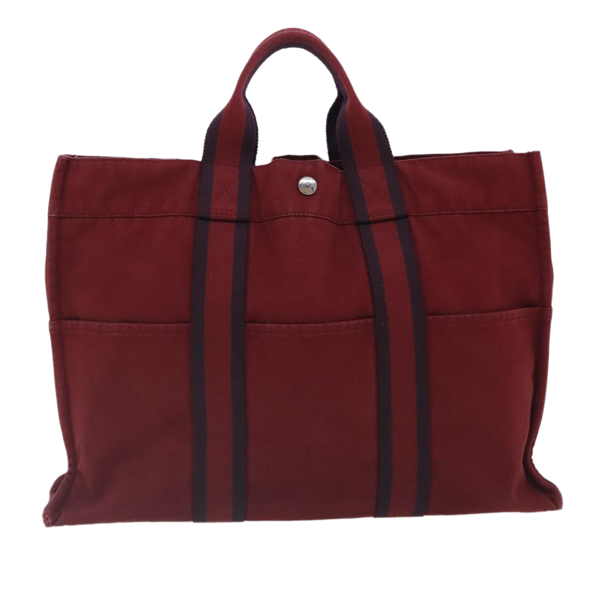 HERMES Fourre Tout MM Tote Bag Canvas Red Silver Auth ti2158