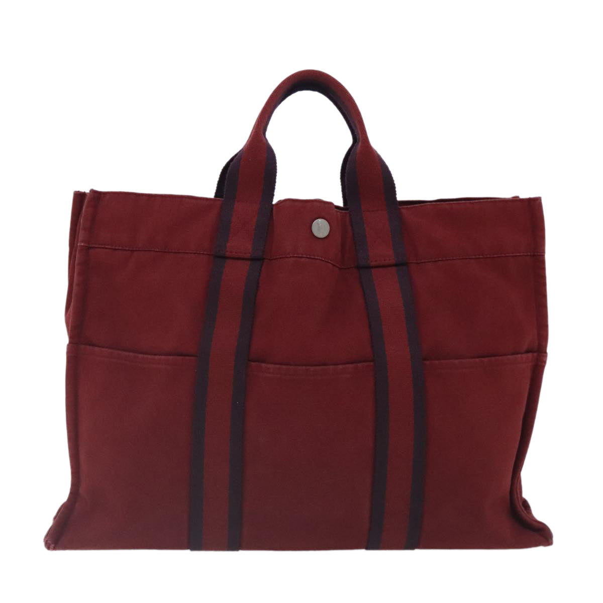 HERMES Fourre Tout MM Tote Bag Canvas Red Silver Auth ti2158 - 0