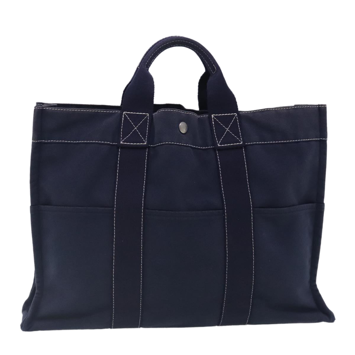 HERMES Fourre Tout Deauville MM Tote Bag Canvas Navy Silver Auth ti2160 - 0