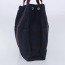 HERMES Tote Bag Canvas Navy Brown Silver Auth ti2161-4