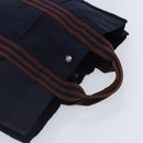 HERMES Tote Bag Canvas Navy Brown Silver Auth ti2161-6