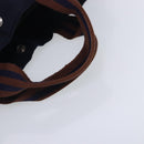 HERMES Tote Bag Canvas Navy Brown Silver Auth ti2161-7