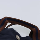 HERMES Tote Bag Canvas Navy Brown Silver Auth ti2161-8