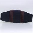 HERMES Tote Bag Canvas Navy Brown Silver Auth ti2161-5