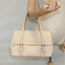 BURBERRY Hand Bag Canvas Leather White Beige Silver Auth ti2164-25