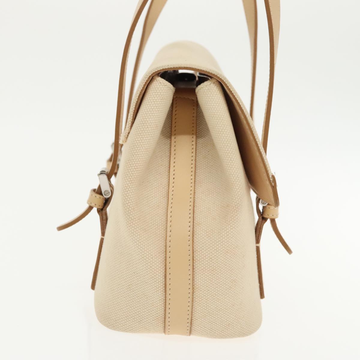 BURBERRY Hand Bag Canvas Leather White Beige Silver Auth ti2164