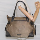 BURBERRY Tote Bag Nylon Leather Brown Dark Brown Silver Auth ti2165-28