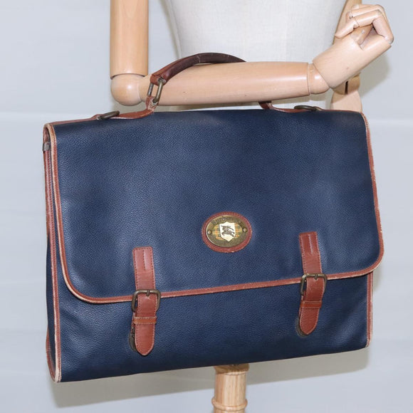 Burberrys Business Bag Leather Navy Brown Auth ti2166