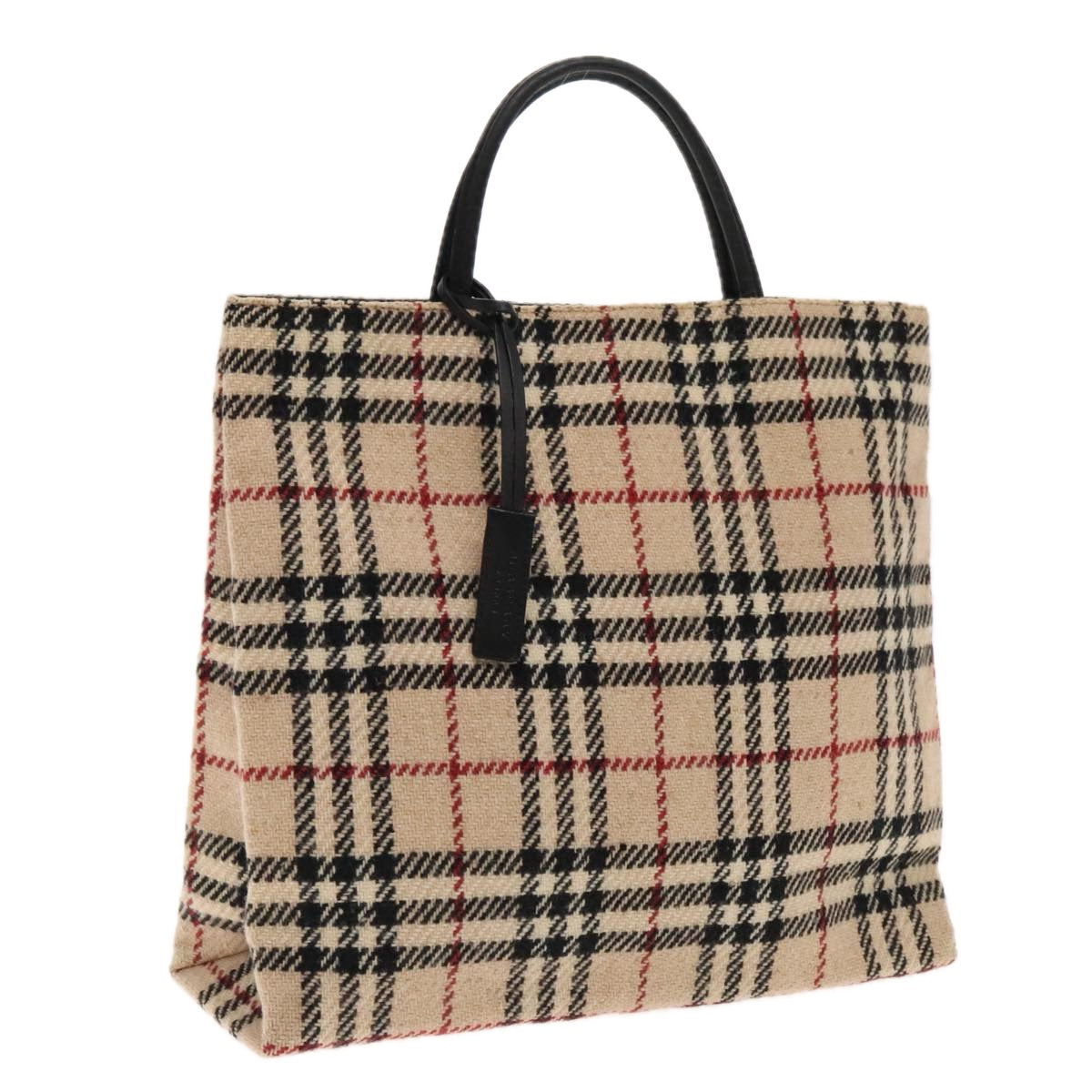 BURBERRY Nova Check Tote Bag Wool Leather Beige Black Auth ti2168