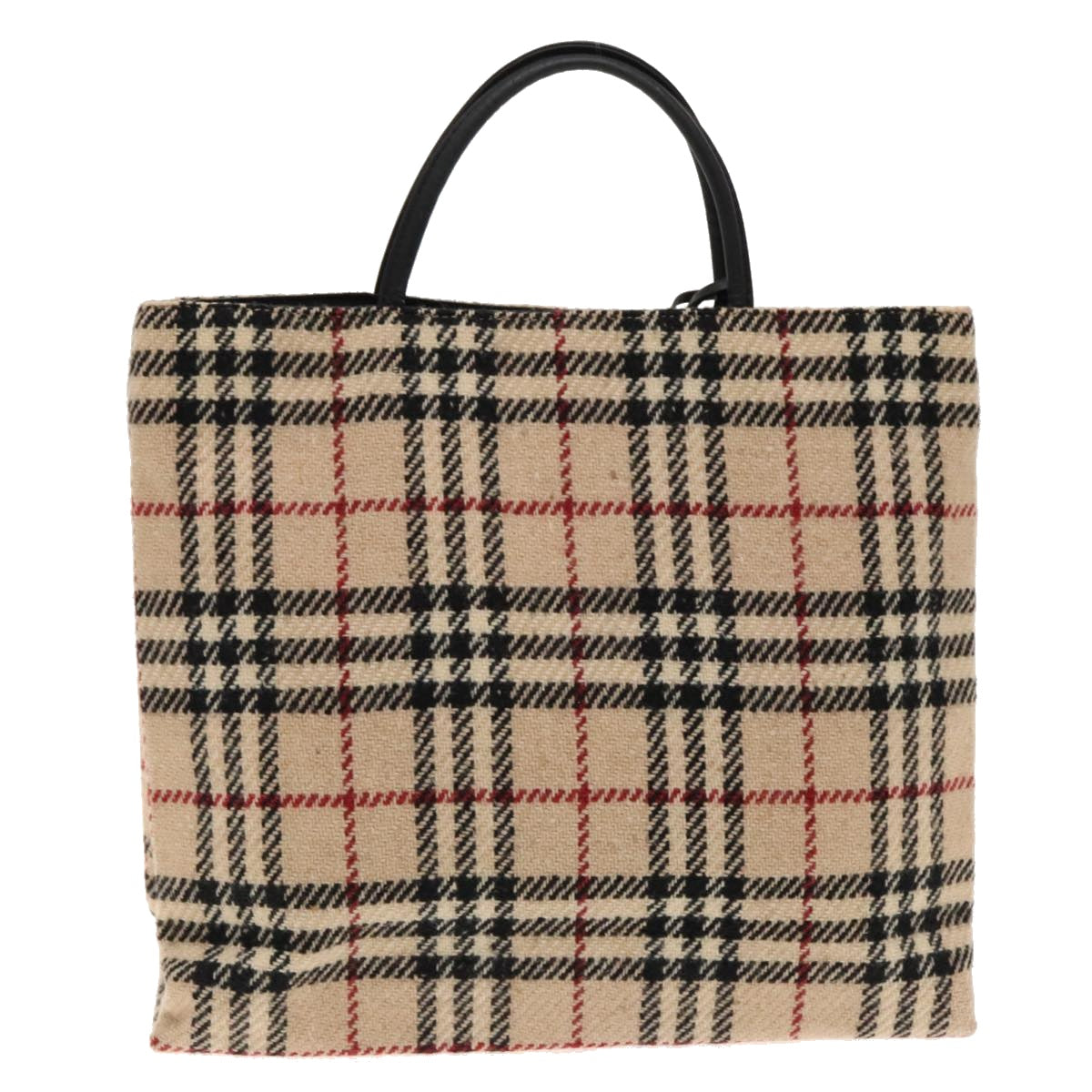 BURBERRY Nova Check Tote Bag Wool Leather Beige Black Auth ti2168 - 0