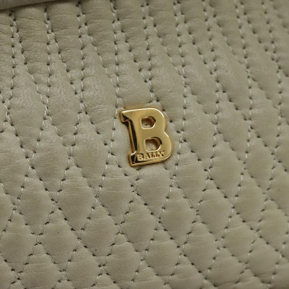 BALLY Chain Shoulder Bag Leather White Gold Auth ti2171