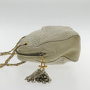 BALLY Chain Shoulder Bag Leather White Gold Auth ti2171-3