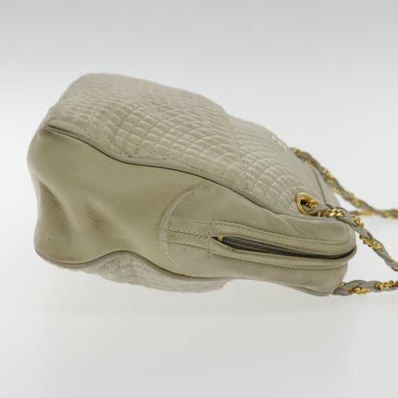 BALLY Chain Shoulder Bag Leather White Gold Auth ti2171