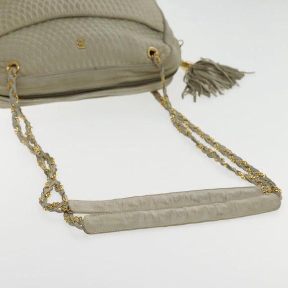 BALLY Chain Shoulder Bag Leather White Gold Auth ti2171