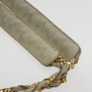 BALLY Chain Shoulder Bag Leather White Gold Auth ti2171-8