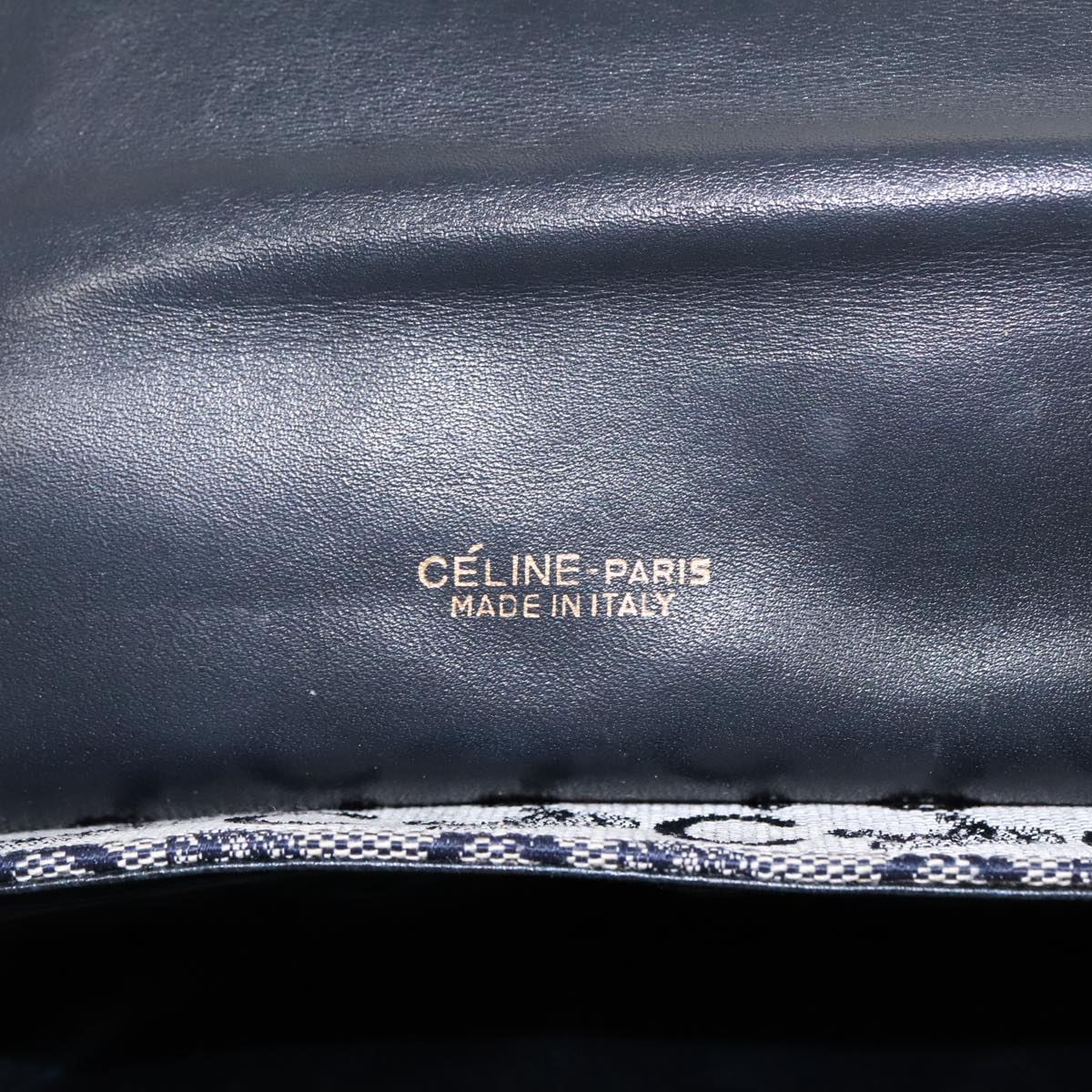 CELINE C Sulky Shoulder Bag Canvas Leather Navy Gold Auth ti2172