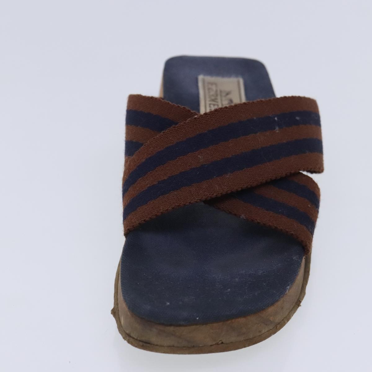 HERMES Sandals Canvas Navy Brown Auth ti2173