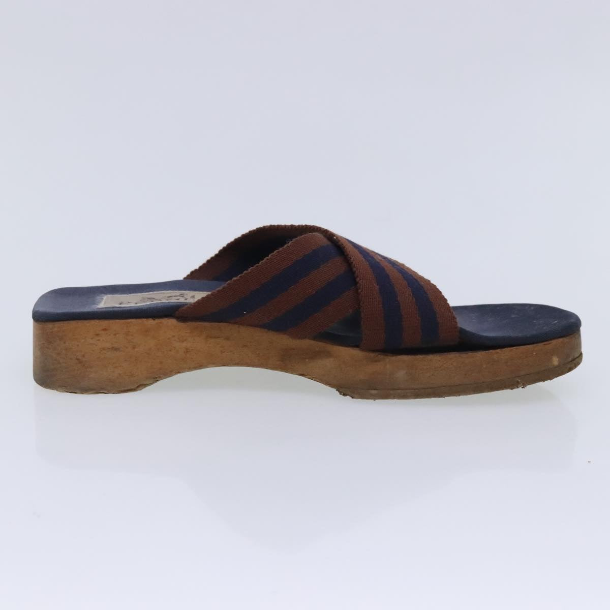 HERMES Sandals Canvas Navy Brown Auth ti2173