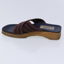HERMES Sandals Canvas Navy Brown Auth ti2173-5