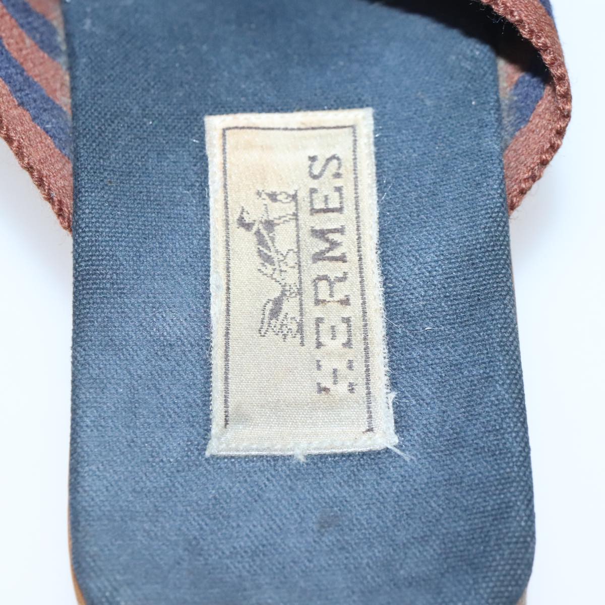 HERMES Sandals Canvas Navy Brown Auth ti2173