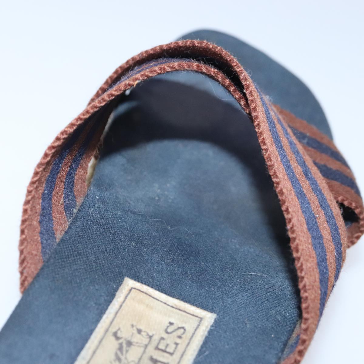 HERMES Sandals Canvas Navy Brown Auth ti2173