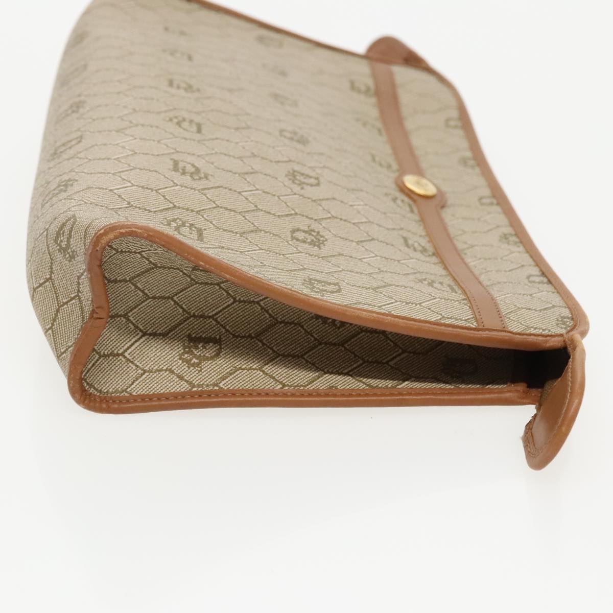 Christian Dior Honeycomb Canvas Clutch Bag PVC Leather Beige Auth ti2182