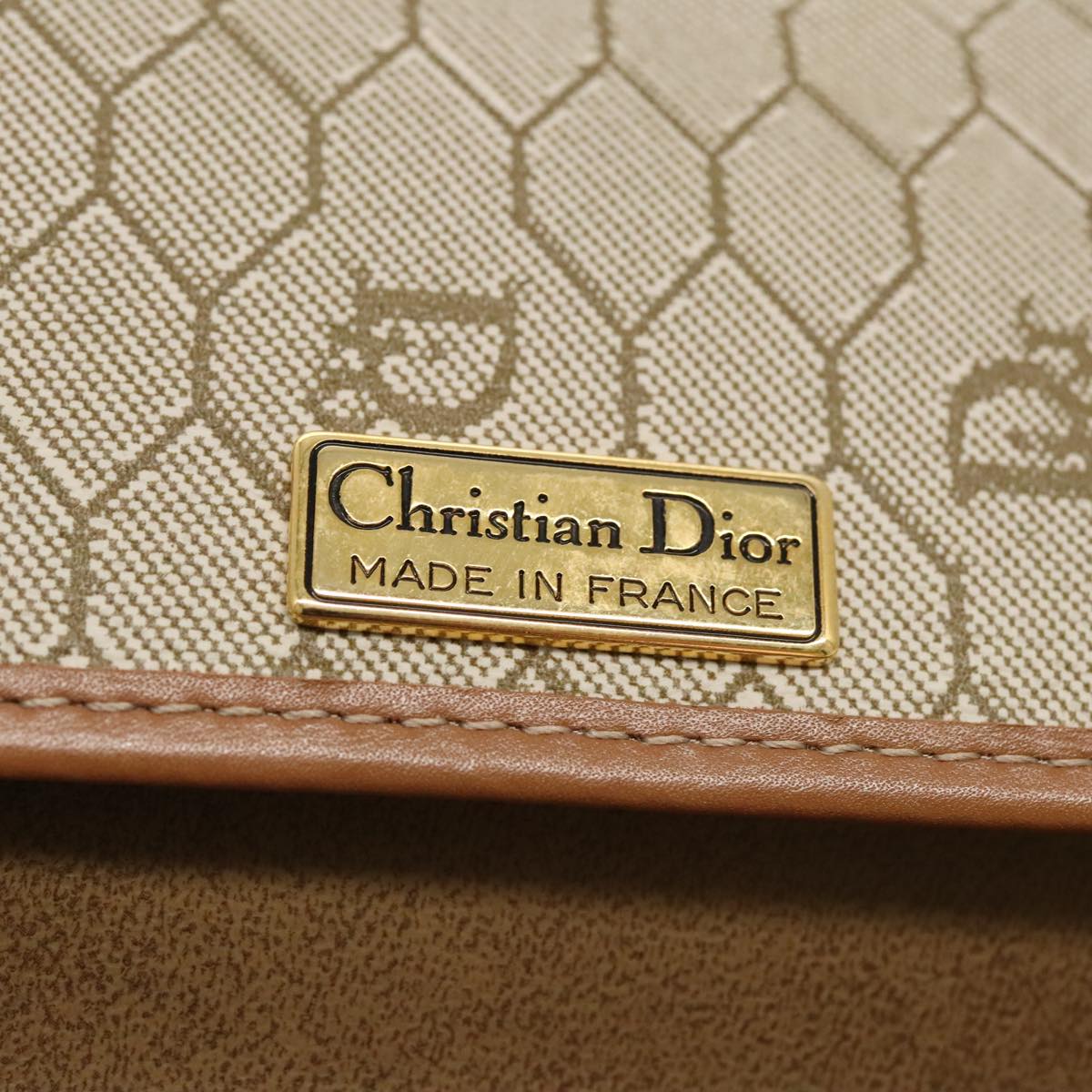 Christian Dior Honeycomb Canvas Shoulder Bag PVC Leather Beige Auth ti2183