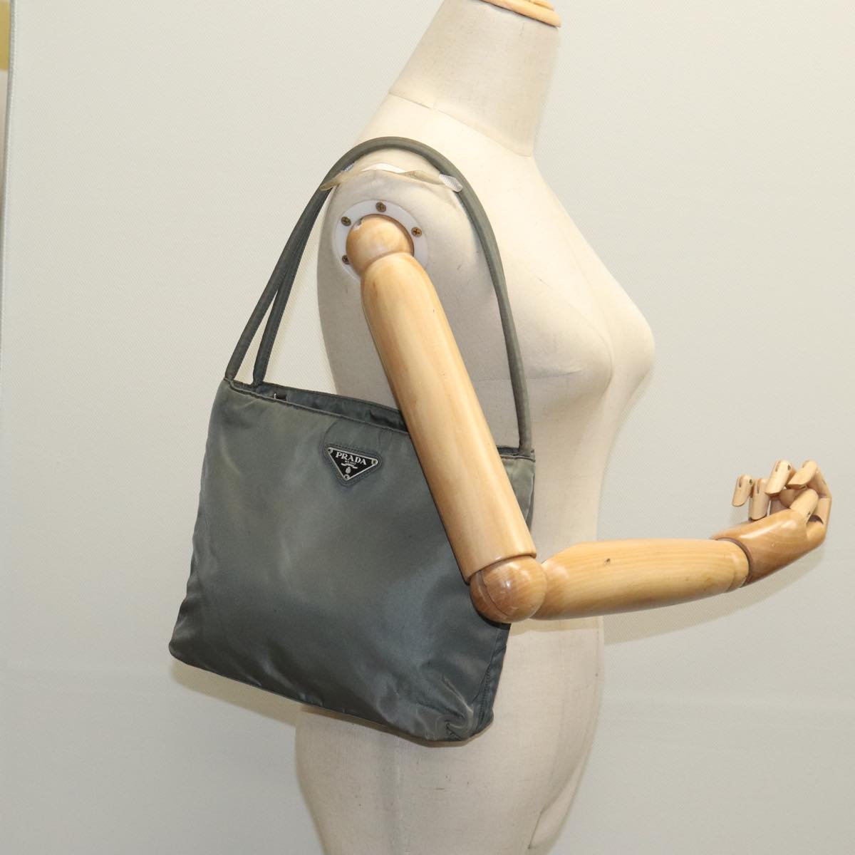 PRADA Hand Bag Nylon Khaki Auth ti2184