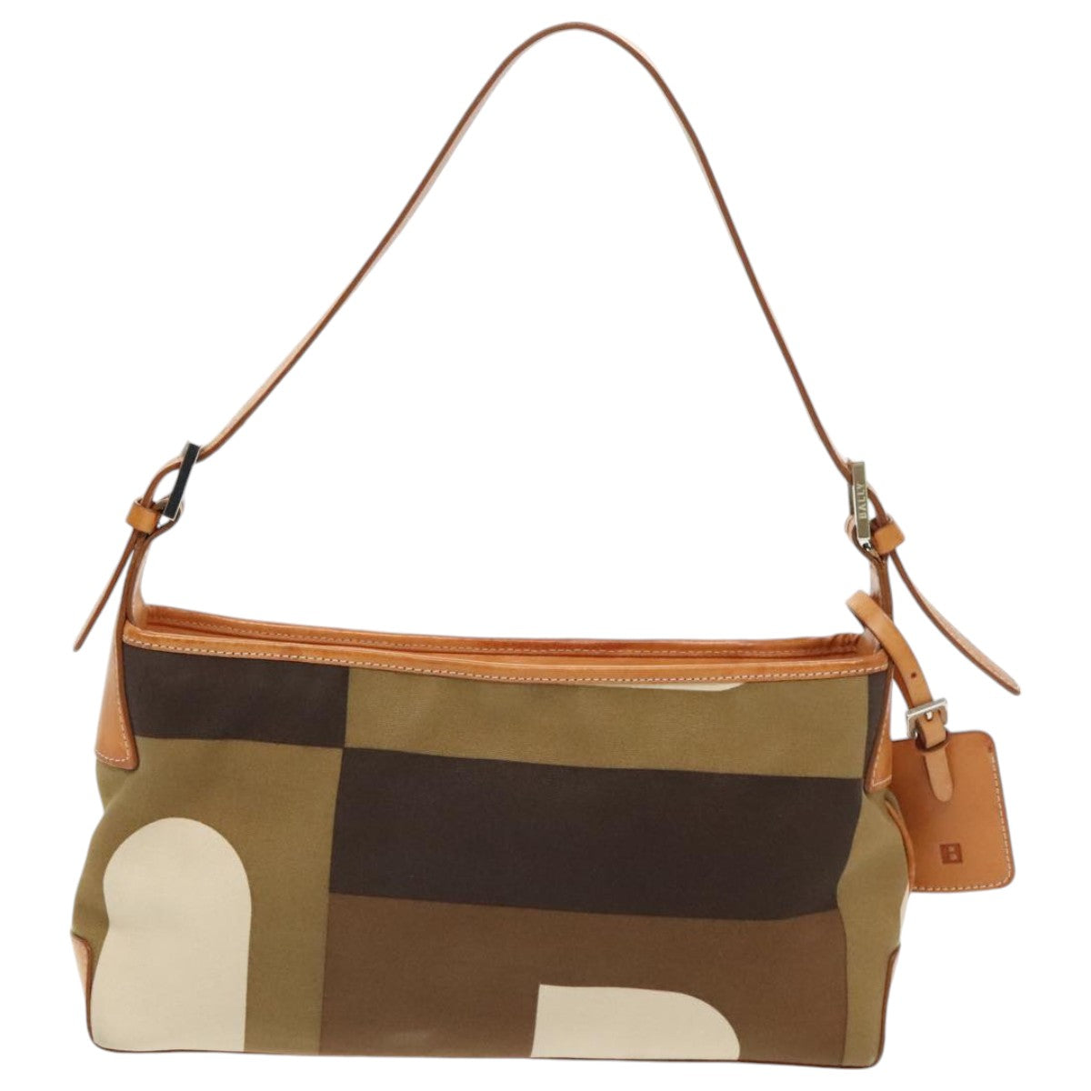 BALLY Shoulder Bag Canvas Leather Khaki Brown Auth ti2192