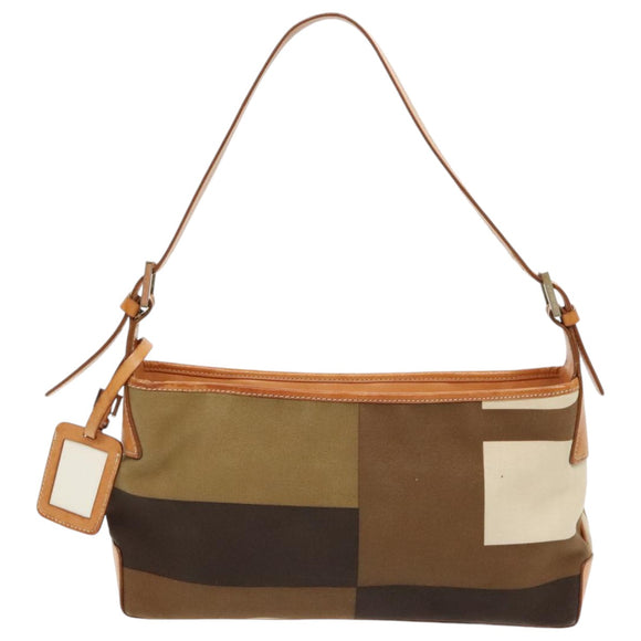 BALLY Shoulder Bag Canvas Leather Khaki Brown Auth ti2192