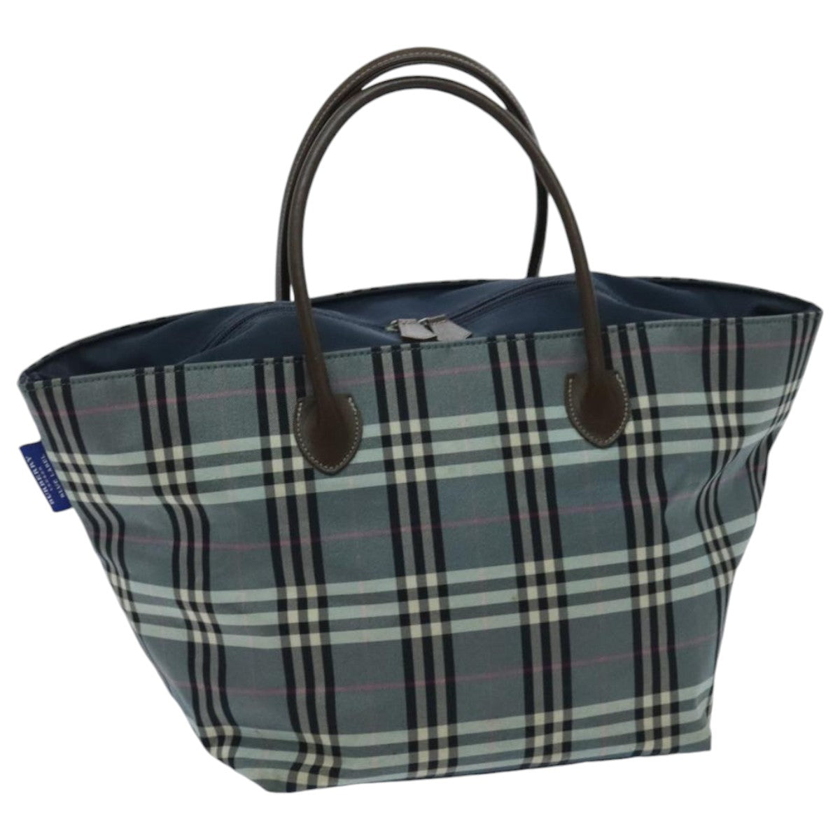 BURBERRY Nova Check Blue Label Hand Bag Nylon Blue Auth ti2198