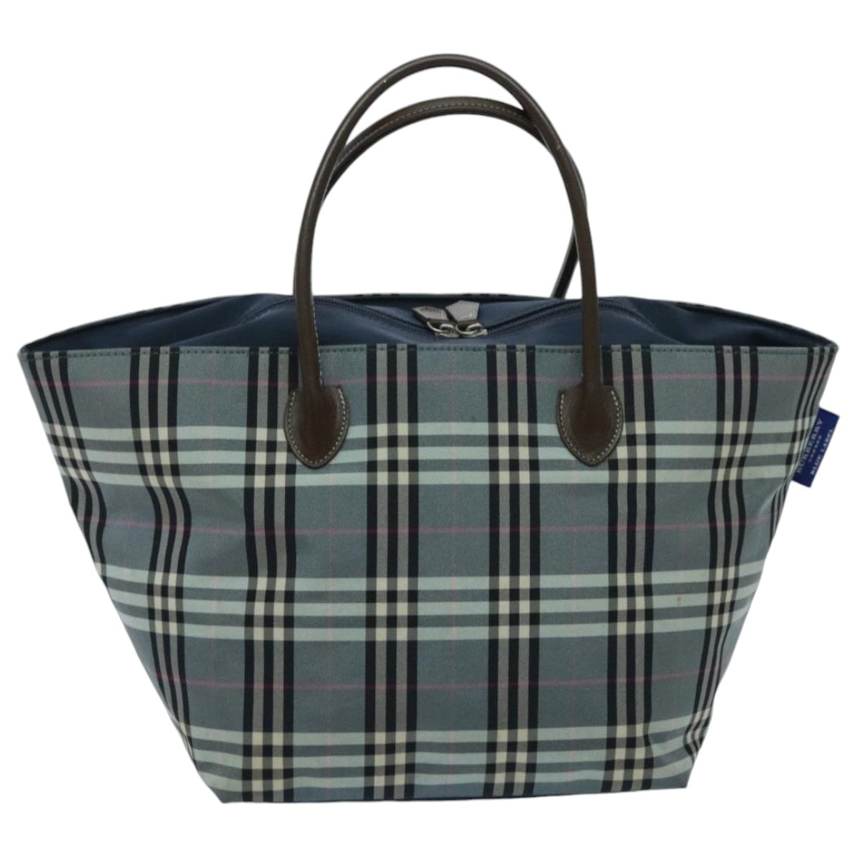 BURBERRY Nova Check Blue Label Hand Bag Nylon Blue Auth ti2198