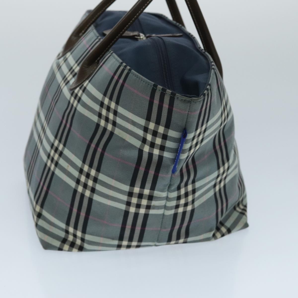 BURBERRY Nova Check Blue Label Hand Bag Nylon Blue Auth ti2198