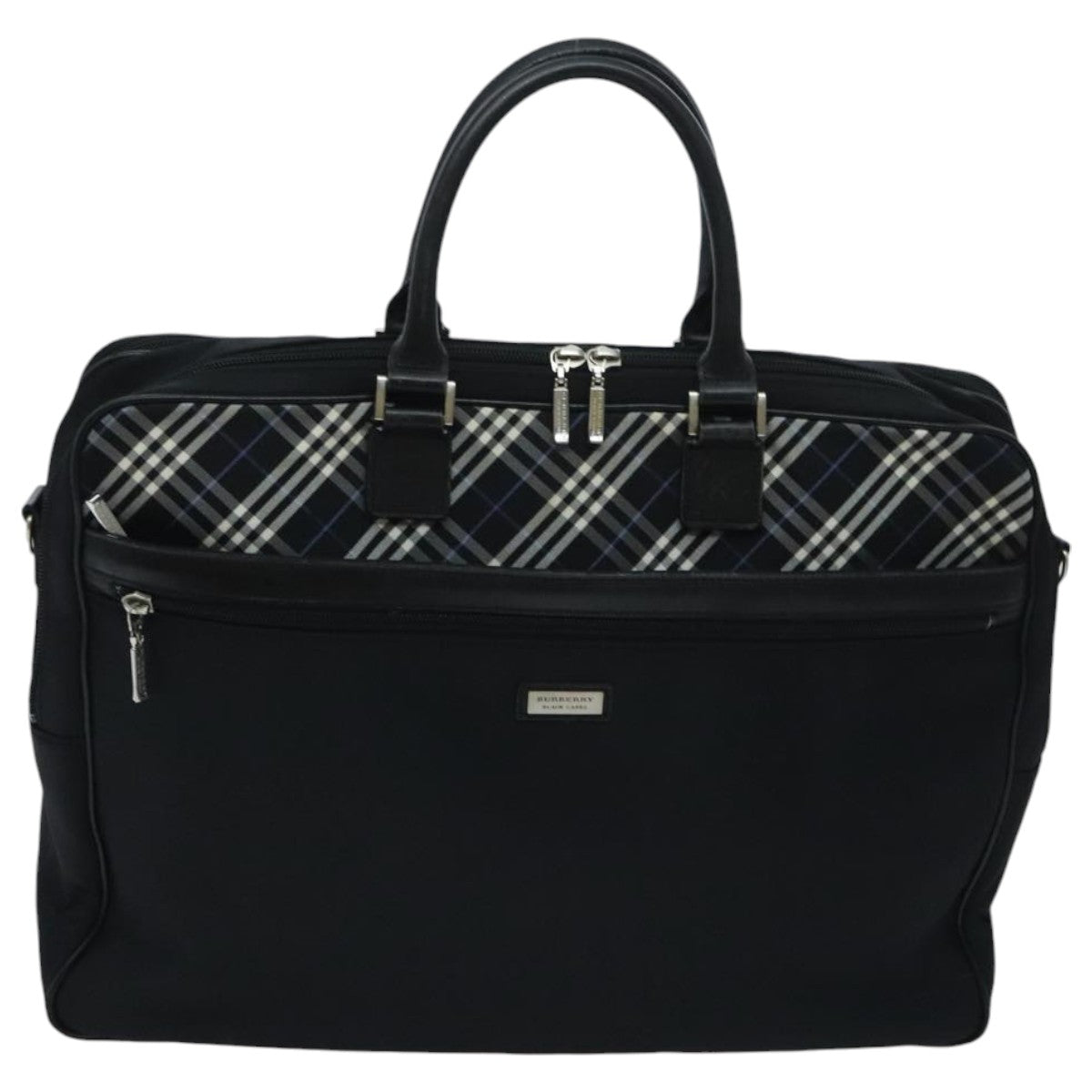 BURBERRY Nova Check Black label Business Bag Nylon Black Blue Auth ti2205