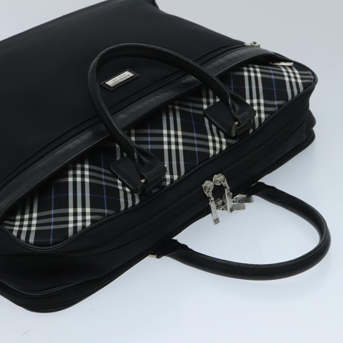 BURBERRY Nova Check Black label Business Bag Nylon Black Blue Auth ti2205