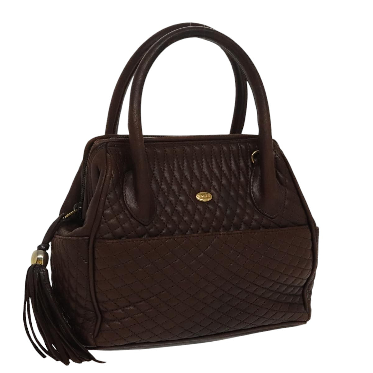 BALLY Hand Bag Leather Brown Gold Auth ti2208