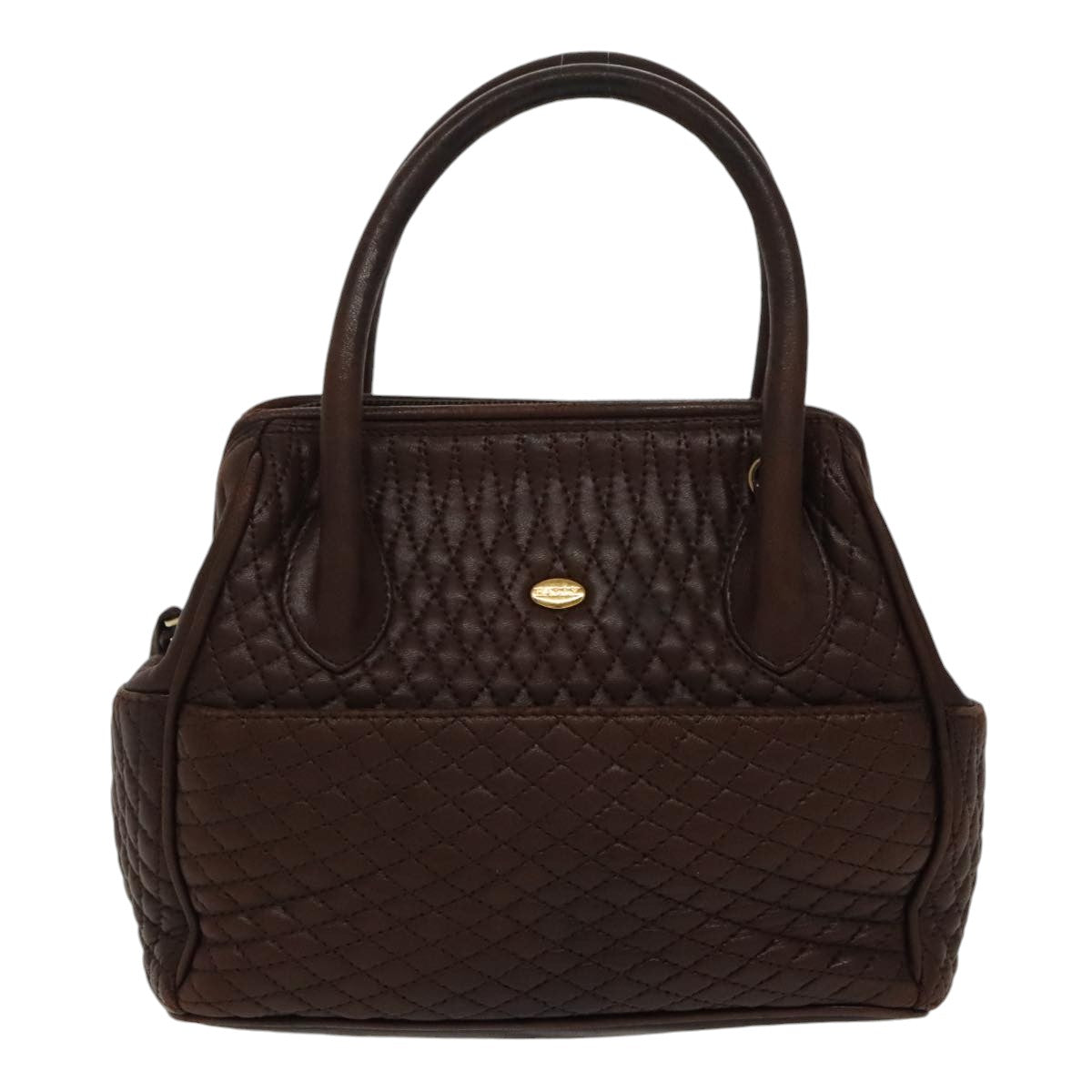 BALLY Hand Bag Leather Brown Gold Auth ti2208