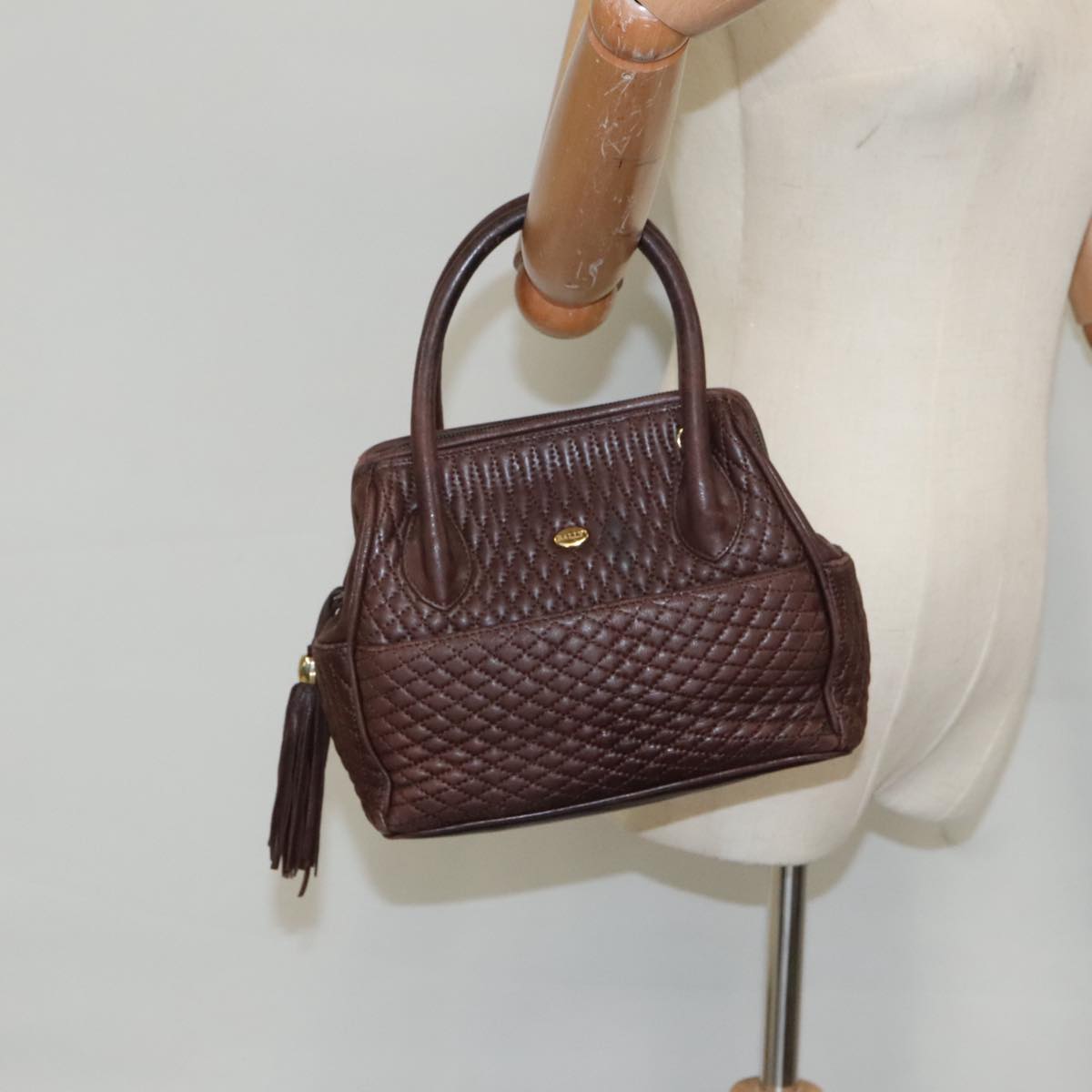 BALLY Hand Bag Leather Brown Gold Auth ti2208