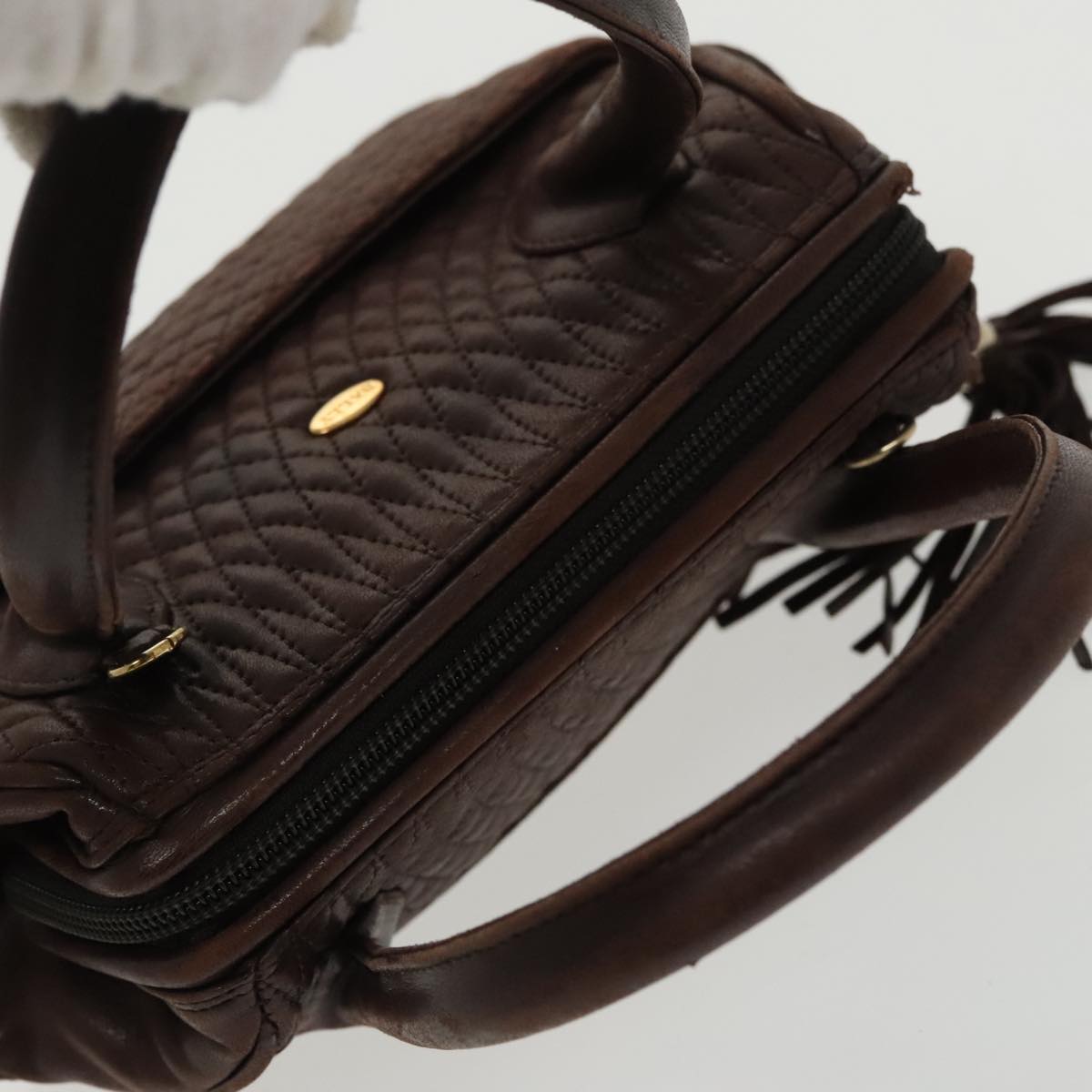 BALLY Hand Bag Leather Brown Gold Auth ti2208