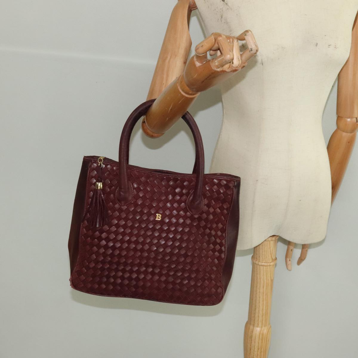 BALLY Hand Bag Leather Red Gold Auth ti2209