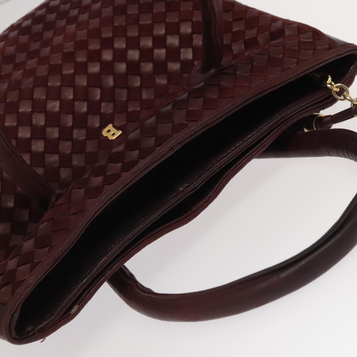 BALLY Hand Bag Leather Red Gold Auth ti2209