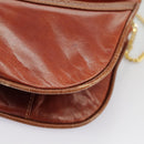 BALLY Chain Shoulder Bag Leather Brown Gold Auth ti2210-16