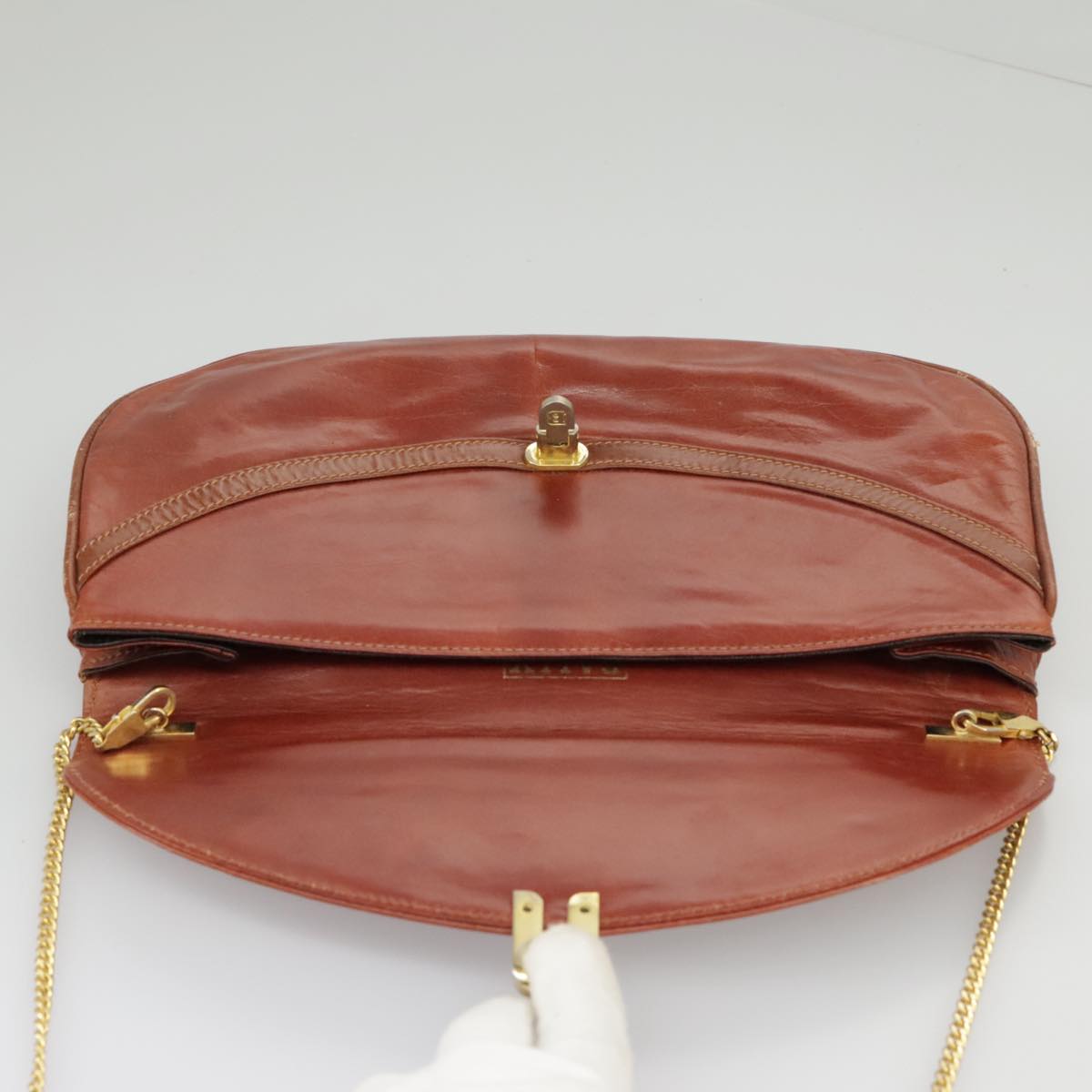 BALLY Chain Shoulder Bag Leather Brown Gold Auth ti2210