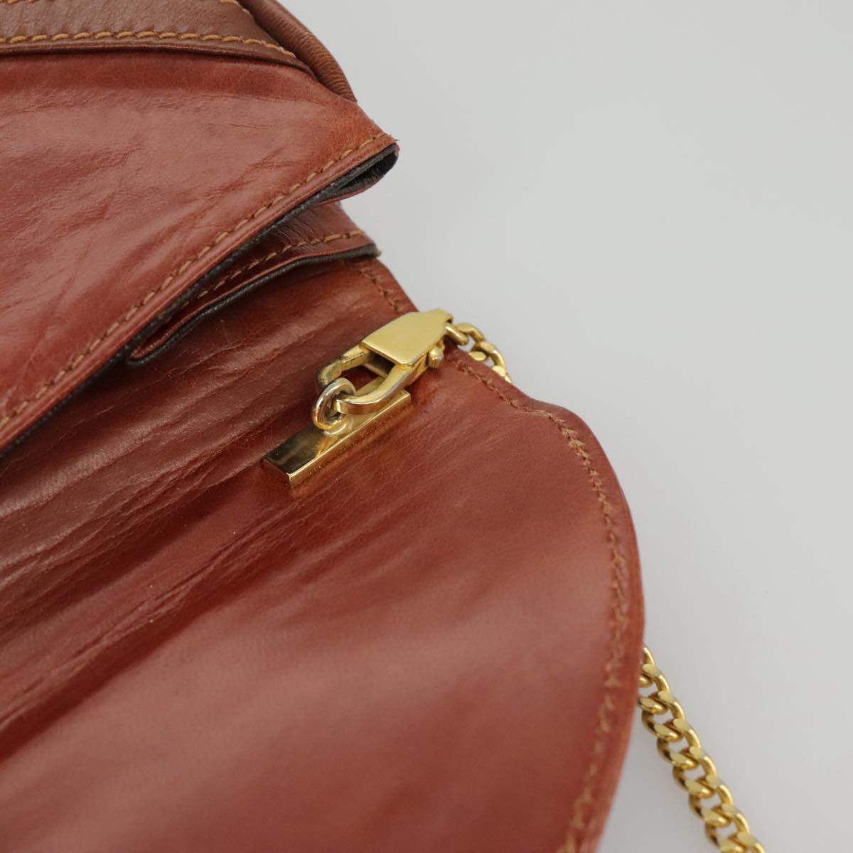 BALLY Chain Shoulder Bag Leather Brown Gold Auth ti2210